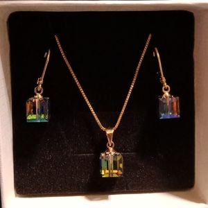 Austria Crystal Cube Necklace and Earrings